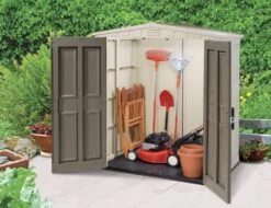 Abri De Jardin En Résine 178x113x208cm -Pas Cher Intergardshop Magasin 6x3 brown bacground no shelf new doors hr 1