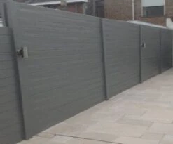 Clôture Béton Wood Texture 200x193cm Double Face -Pas Cher Intergardshop Magasin betonschutting houtmotief antraciet 1